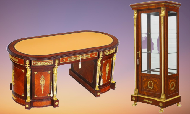 Vitrine et bureau de style empire