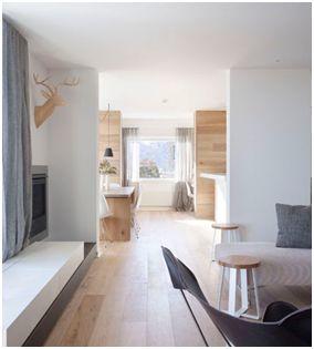 Salon de style scandinave lumineux avec bois clair et mobilier fonctionnel