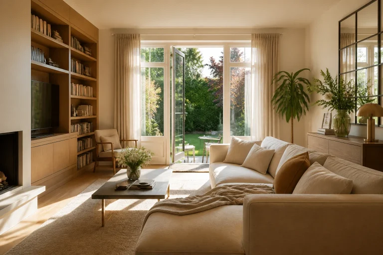Salon chaleureux aménagé pour favoriser le bien-être à la maison