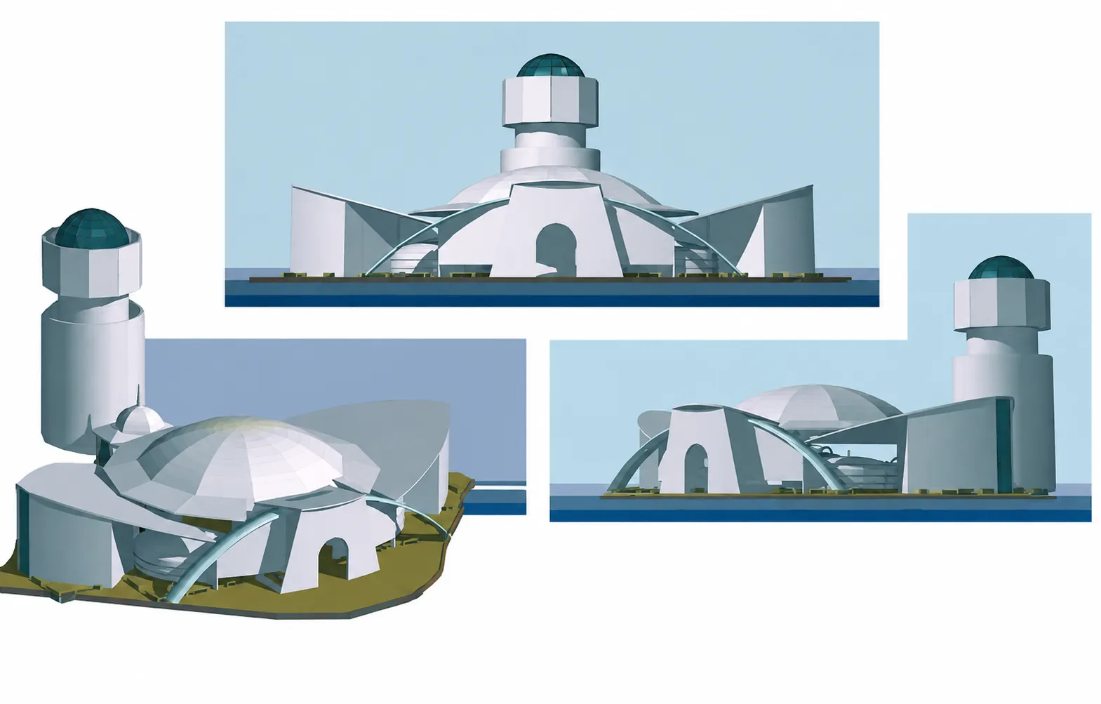 Étude architecturale d’un projet hôtelier en Mongolie par Irina Savvon avec dômes, tour et volumes courbes