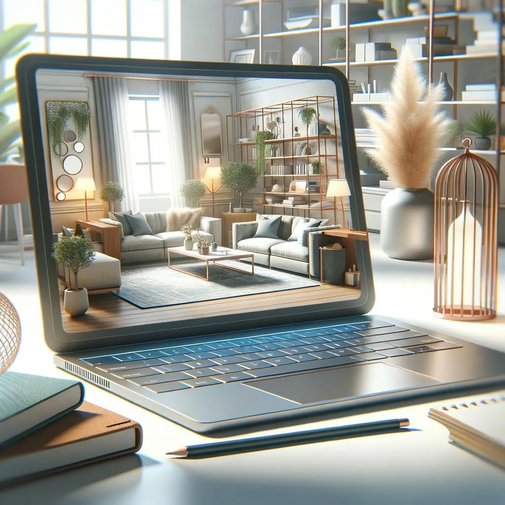 un notebook symbolisant les services d'un décorateur d'intérieur en ligne