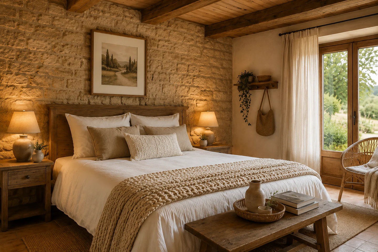 Chambre d’hôtes avec lit double, éclairages de chevet et rangements faciles d’accès