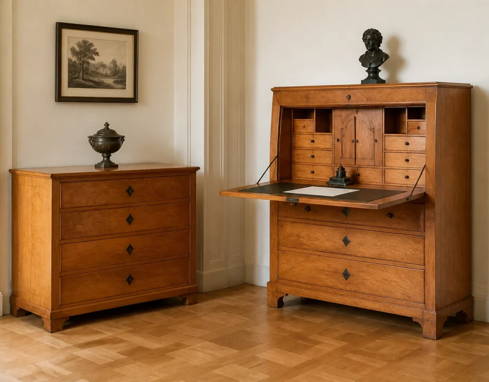 Secrétaire et commode Biedermeier en placage de bois de cerisier