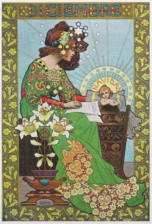 Une illustration art nouveau de la nativité